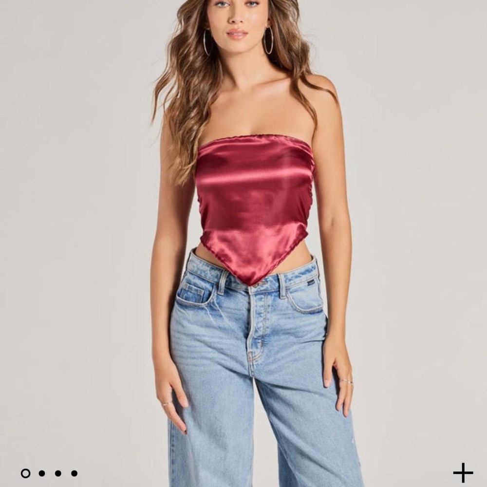 Windsor Burgundy Satin Strapless Crop Top